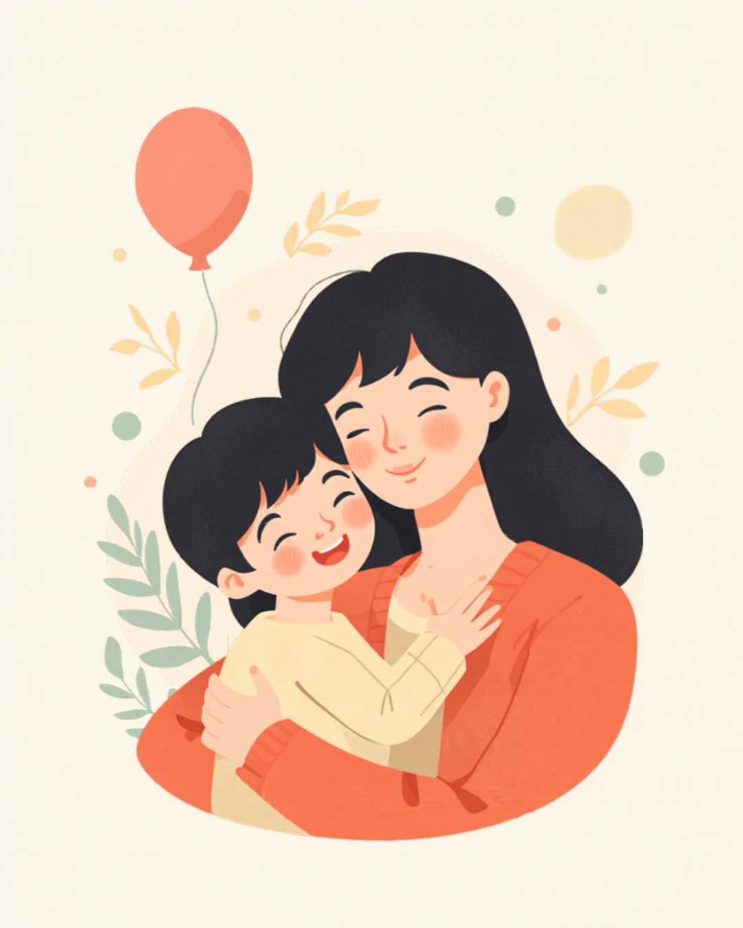 子どもと保護者が笑顔で寄り添うイラスト